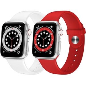 2 Pack Sport Band Compatible w/ Apple Watch 49mm 45mm 44mm 42mm, Red & White